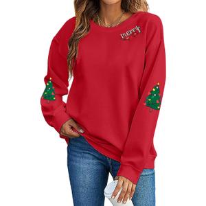 UNIQUEONE Christmas Sweatshirt Women Christmas Xmas Sweater Merry and Bright Long Sleeve Shirts Holiday Pullover Tops (Red)