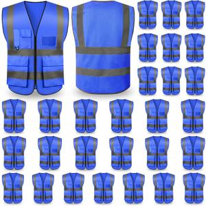 Safety Vests,Hi Vis Vest Reflective Vest with 5 Pockets and Zipper for Men Women, Neon Working Vest for Outdoor One Size (Blue)