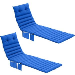 Kigley Outdoor Lounge Chair Cushions Set of 2, 72.8 x 24 x 2.3 Inch Patio Chaise Lounge Cushion with 3 Side Pockets Non-Slip Buckles, Fade and Water-Resistant Poolside Recliner Pads(Blue)