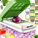 Mueller Vegetable Chopper 9 Blade, Mandoline Slicer, Food Veggie Chopper, Cheese Grater, Onion Vegetable Cutter with Container, Dicer, Kitchen Gadgets & Essentials, White Sand/Green Set of 2