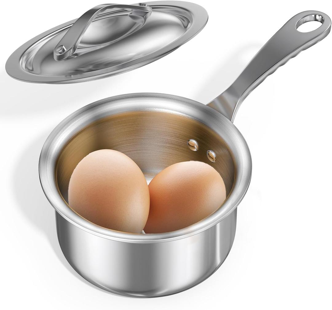 Macevia Mini Sauce Pan with Lid,Stainless Steel Butter Warmer Small Pot, For All Stoves Multipurpose Use for Home Kitchen or Restaurant (10.8oz/320ml) - Silver (0.34 Quart)