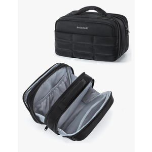 BAGSMART Toiletry Bag for Women, Travel Makeup Bag, Wide-open Portable Make Up Bag Organizer for Women for Travel Essentials Travel-Size Toiletries Accessories Bottles, Brushes, Black