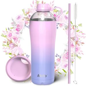 Insulated Water Bottle for Women, 24 oz Stainless Steel Water Bottles, Double Walled, 2 Lids (Chug & Tumbler) - Hydrate & Caffeinate,Available Gift Wrapping