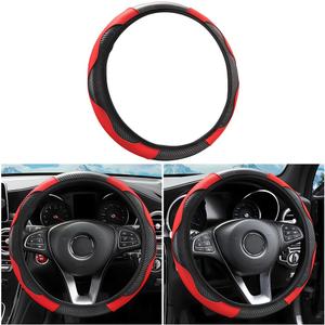 Car Steering Wheel Cover, Microfiber PU Leather Elastic Carbon Fiber Auto Steering Wheel Protector, 15 Inch Breathable Anti-Slip for Women Men, Car Interior Accessories for Most Cars (Black/Red)