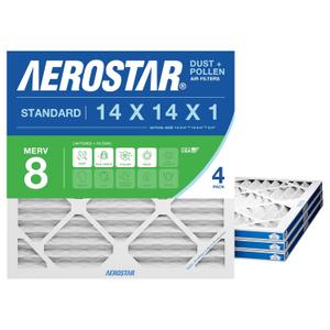 Aerostar 14x14x1 MERV 8 Air Filter, 4 Count, ACTUAL SIZE (13.75 x 13.75 x 0.75), HVAC, Air Conditioning & Furnace Filter Captures Dust, Lint & Pollen (MPR 600 / FPR 5), Made in USA