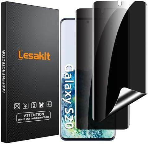 Lesakit 2 Pack Privacy Screen Protector for Samsung Galaxy S20 6.2 inch, Anti Spy TPU Flexible Screen Protector [Support Fingerprint ID], True 28°, High Sensitivity, Case Friendly