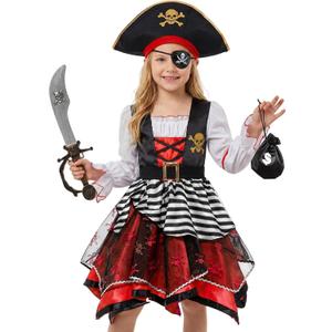 Frekuyrt Girl Pirate Costume Buccaneer Princess Costume Halloween Party Dress Up (5-7 Years)