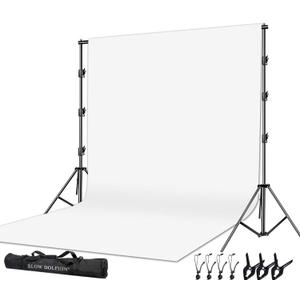 SLOW DOLPHIN Photo Video Studio 10 x12ft 100% Cotton White Muslin Backdrop with 10 x 10ft Stand Photography Background Support System Kit Clamp, Clips, Carry Bag