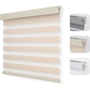 Joydeco No Drill Zebra Blinds for Windows, Cordless Dual-Layer Privacy Zebra Shades for Indoor Windows, Easy to Install, Light Filtering Sheer Blinds for Home (Light Beige,34 "W x 75 "H)