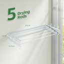 BAKON Wall-Mount-Clothes-Drying-Rack for Bathroom, Foldable-Drying-Rack-Clothing for Small Space, 31.5'' Laundry-Dry-Rack-Collapsible with 6 Hooks and 5 Poles for Living Room, Bedroom, White