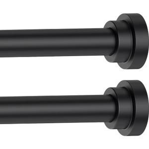 Black Curtain Rods for Windows 28 to 48 Inch, 2 Pack 5/8" Diameter Heavy Duty Metal Stainless Steel Adjustable Small Drapery Rod With Bracket
