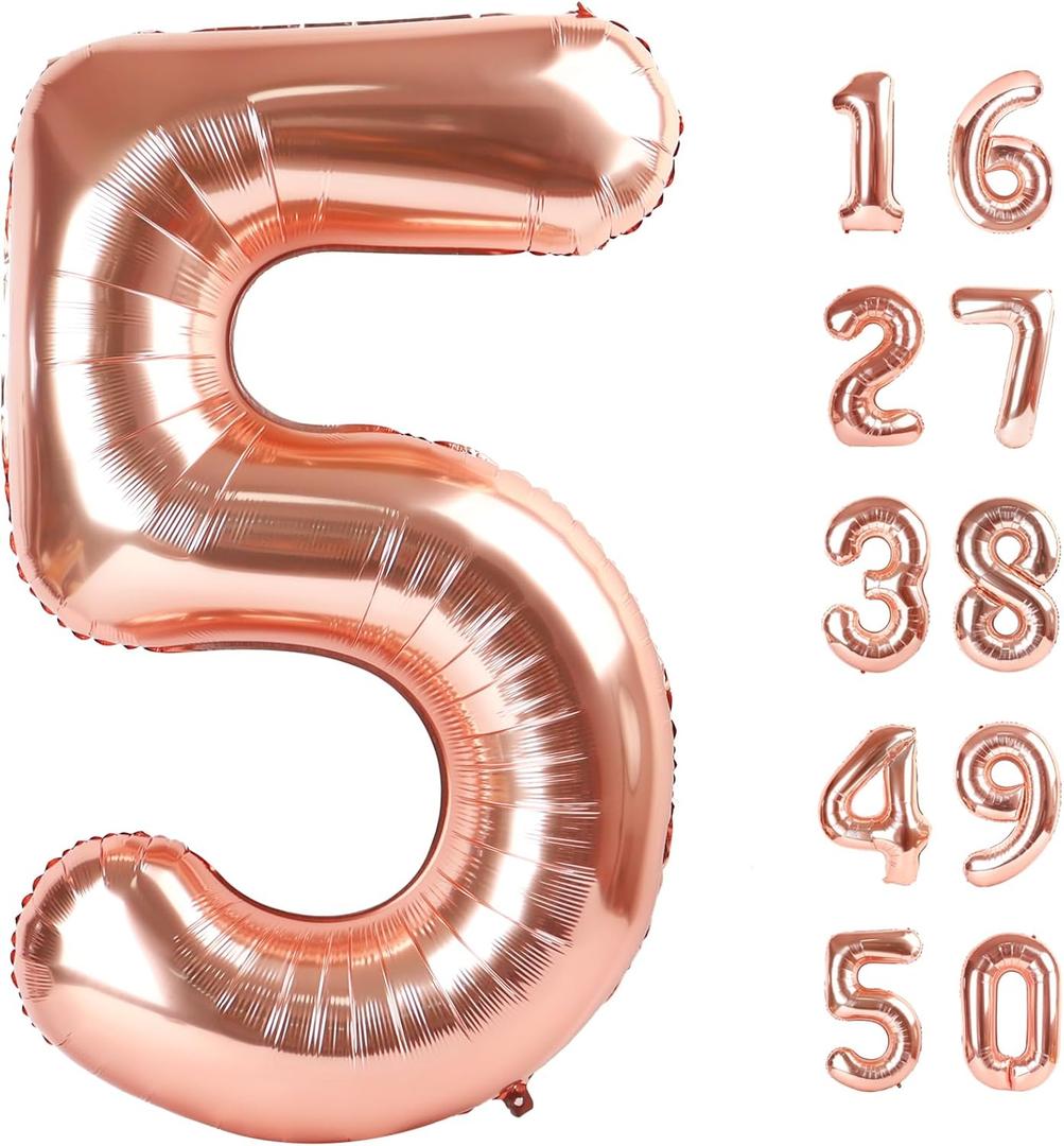 Rose Gold Number 5 Baiioons 40 Inch Number Balloons Giant Jumbo 15 25 50 Foil Mylar Helium Number Digital Balloons Champagne Gold 50 Birthday Party 2025 Anniversary Events Party Decorations