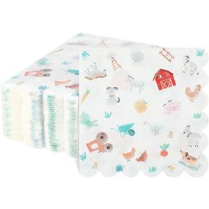 Motipuns 100 Pcs Farm Cute Cocktail Napkins 5 x 5 Inch Country 2 Ply Scalloped Edged Dessert Napkins Disposable Farm Party Decor farm party supplies for Baby Shower Wedding Birthday Party Bridal