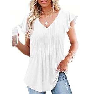 Going Out Tops for Women Spring V Neck Top 2025 Peplum Blouse Workout Trendy Loose Fit Women's Tunics M White