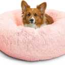 Best Friends by Sheri The Original Calming Donut Dog Bed for Medium Dogs up to 45 lbs, Shag Faux Fur, Cotton Candy Pink, 30" x 30"