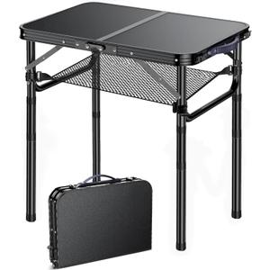 Yriuat Outdoor Side Table, Portable 3 Adjustable Height Small Outdoor Folding Table, Aluminum Foldable Patio Side Tables for Outside Indoor, Plant Stand Coffee End Table for Pool, Porch,Garden(Black)