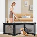 3-Panel Free Standing Dog Gate with 4 Suction Cups, 60 x24 Inch Tall Foldable Dog Gate Indoor, Step Over Pet Gate Collapsible Pet Fence Puppy Barrier Mesh Gates for Stairs or Doorways, Black