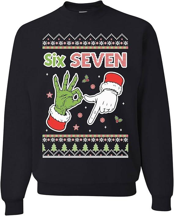 Six Seven Santa Hand Funny Viral Meme 67 Theme 6 7 Christmas Sweatshirt, XL
