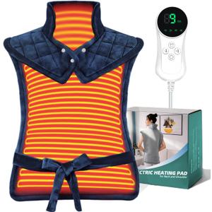 Heating Pad for Neck, Shoulders and Back, 24"x37" Large Weighted Electric Heated Pad with 9 Heat Settings & 4 Timer Options, Auto Shut-Off, Machine Washable Grandmother Birthday Christmas Women Gift (Blue)