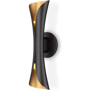 Tubicen Modern Wall Sconce Up and Down Wall Lights Indoor Dimmable Mid Century Modern Black and Gold Wall Sconces for Bedroom Living Room Home Theater Hardwired 15.7" H