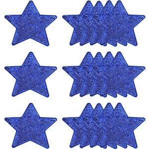 MECCANIXITY 20 Pcs Sequin Star Iron on Patches, 5 x 4.7 Inch Embroidery Sequin Patches for Clothing Repair Backpack Shoes Decoration, Deep Blue