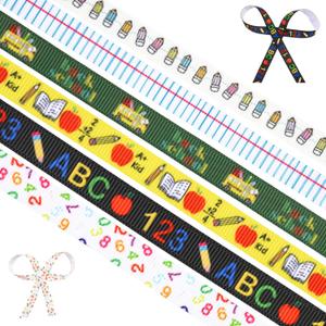 6 Rolls Back to School Grosgrain Ribbons 30 Yards School Themed Teacher Ribbon Pencil Ruler Ribbon for DIY Crafts Teacher Appreciation Gifts Wrapping Supplies
