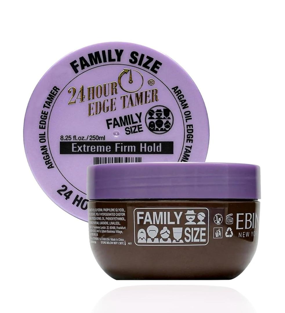 2 x EBIN NEW YORK 24 Hour Edge Tamer - Extreme Firm Hold (8.25oz/ 250ml) - No Flaking, White Residue, Shine and Smooth texture with Argan Oil and Castor Oil