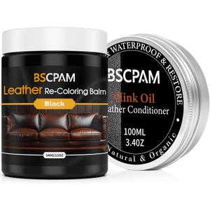 12oz Leather Recoloring Balm & 3.4oz Mink Oil Leather Conditioner kit,Black Leather Color Repair Kits for Couches, Leather Couch Paint Scratch Repair for Furniture Car Sofa Shoes Leather Dye