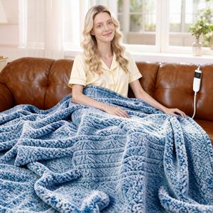 Heated Blanket Heated Throw, Electric Blanket 50"x60" Heating Blanket with 8 Hours Auto Off 10 Fast Heating Levels Machine Washable Sherpa Heated Blanket with Overheating Protection (Blue)