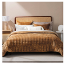 RECYCO Luxury Velvet Quilt Set Full Queen Size Bedding Sets, Ultra Soft Velvet Comforter Set, Lightweight Channel Box Stitch Oversized Bedspread Coverlet for All Season, with 2 Shams, Caramel Gold