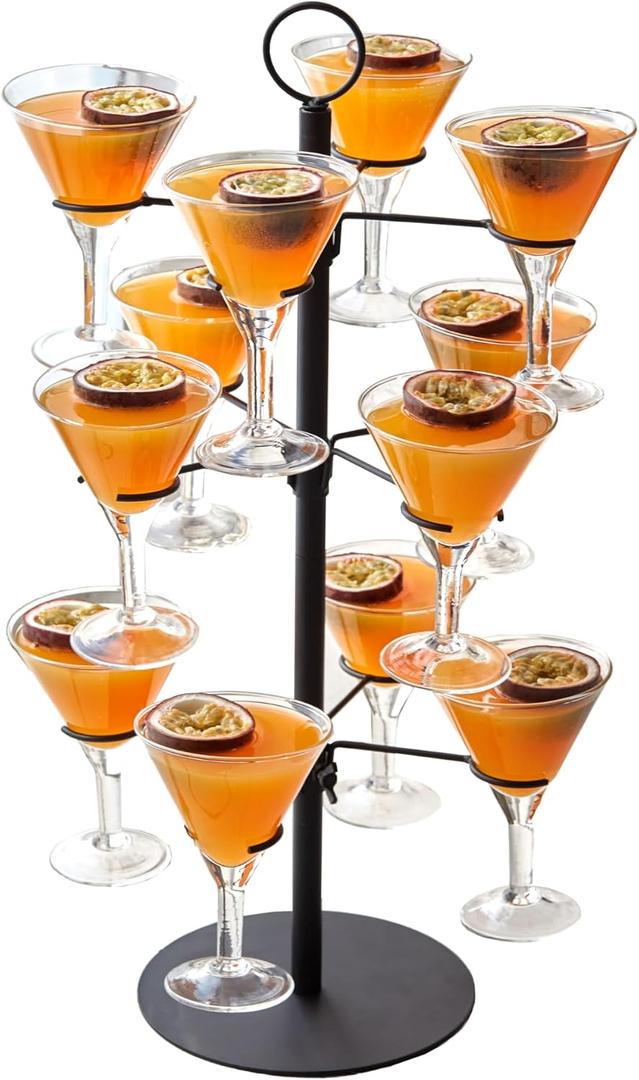 Cocktail Tree Stand, Metal Drink Tower, 3 Tier - 12 Holders For Champagne, Martini, Margarita Cups (Black)