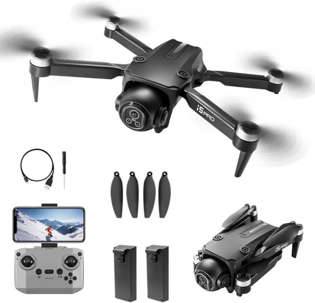 Drones with Camera 150 Electrically Adjustable Brushless Motor Drone for Adult Beginner HD Camera Optical Flow Positioning Foldable Gesture Photo Mini RC Quadcopter 2 Battery FPV Drones I5 Pro (Black)