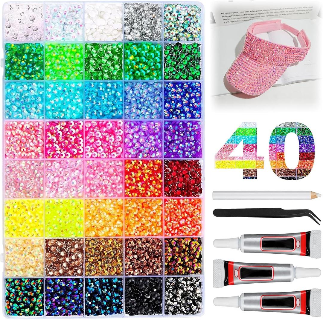 Colorful DIY Resin Rhinestone Kit for Bedazzling,Resin Jelly Rhinestones for Bedazzling,Multicolor 3mm Flatback Gems for Diamond Art, Bedazzler Kit with 3Pcs Jewelry Glue for Nail Art (32000)
