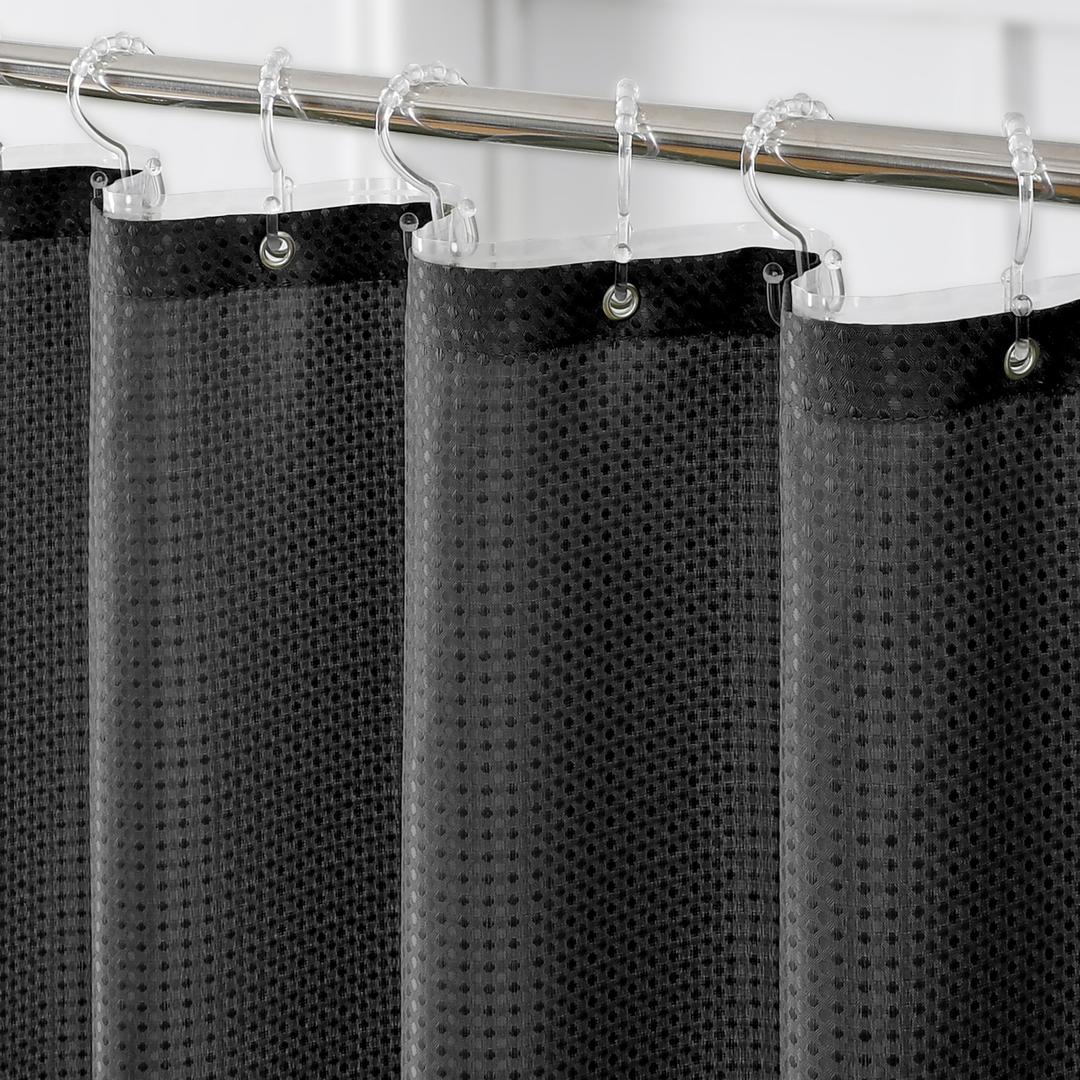 QiyI 3 in 1 Waffle Shower Curtain Set with Liner, Black, 72 x 84