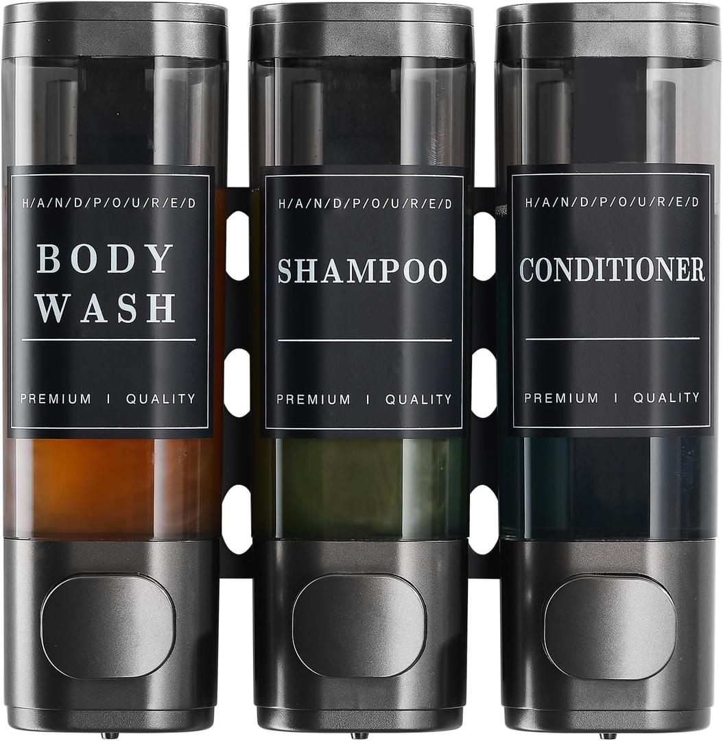 Shampoo and Conditioner Dispenser,Shower Dispenser 3 Chamber No Drill Wall-Mounted Shampoo Dispenser for Shower Wall Mounted Shower Soap Dispenser for Bathroom Hotel 3X300ML,Grey