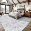 8x10 Area Rugs for Living Room, Washable Vintage Retro Floral Rug, Low Pile Non Slip Distressed Large Carpet for Bedroom, Dining Room, Office, Home (Grey)