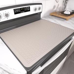 Stove Top Cover for Electric Stove- Range Covers for Electric Stove,Silicone XXL Dish Drying Mat, Glass Cooktop Covers, Flat RV Range top Mats (Taupe, 28"x20")