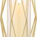 Nuptio Gold Pillar Candle Holder: Glass Hurricane Candles Holders with Geometric Metal Rack Stand for Wedding Birthday Party Centerpieces - Decorative Flower Vase for Office Living Room (Large)