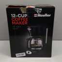 Mueller 12-Cup Drip Coffee Maker - Borosilicate Carafe, Auto-Off, Reusable Filter, Anti-Drip, Keep-Warm Function, Clear Water Level Window Coffee Machine, Kitchen Essentials & Accessories (Black)