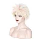WeKen Womens Short Blonde with Highlight Pink Blue Wig Crazy Spiky Short Blonde Wig for Weird Costumes Halloween Cosplay Movie Party (Wig+Wig Cap+Sunglasses)