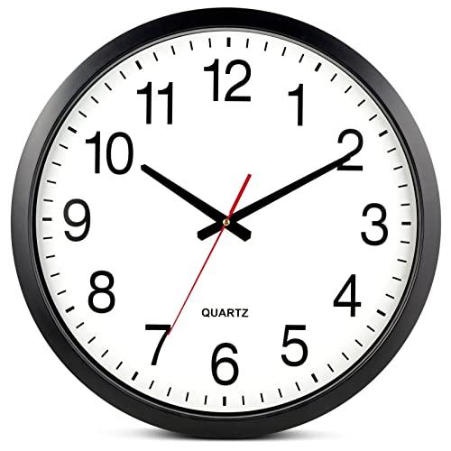 Bernhard Products Black Wall Clock Silent Non Ticking - XL 18 Inch Quality Quartz Battery Operated Round Easy to Read Home/Office/Classroom/School Clock