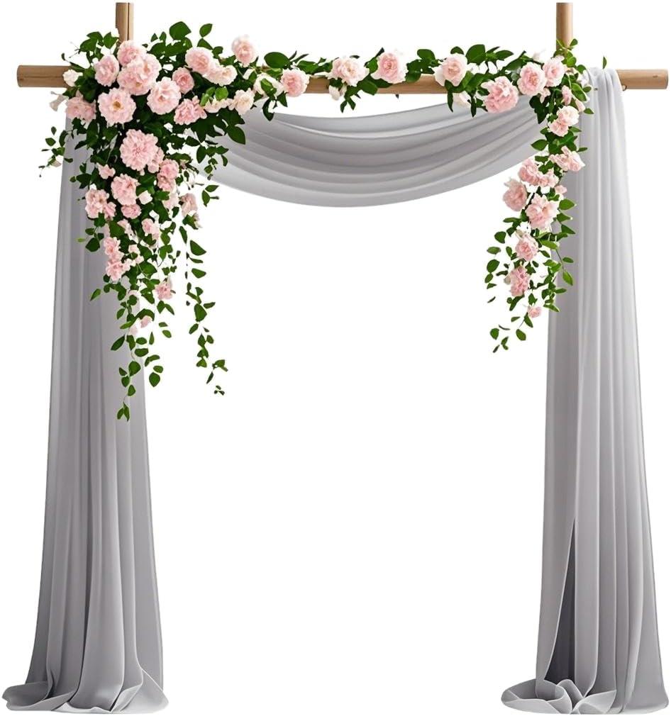 Gray Chiffon Fabric 6.7 Yards - Wedding Arch Draping Fabric 29" x 20ft Gray Sheer Curtains Wedding Decorations for Ceremony Backdrop