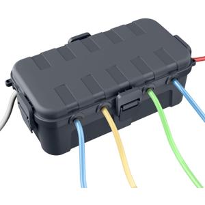 QUOBAS Outdoor Waterproof Electrical Box with 6 Cable Ports, IP54 Weatherproof Heavy-Duty Extension Cord Cover for Power Strips, Garden Power Tools, Holiday Lights, Gray