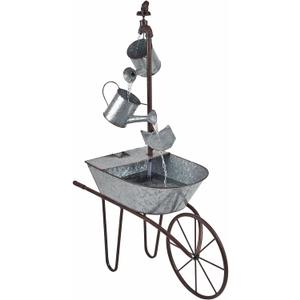 Alpine Corporation MCC574 Outdoor Floor Galvanized Shovel Pitcher Bucket Fountain, 41" Vintage Garden Water Feature, Patio & Backyard Dcor, Gray (Multicolor)