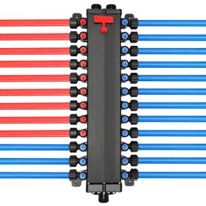 50243 Pex Manifold Compatible with Viega Manabloc, Homerun Distribution Pex Manifold with Valves, 1/2-Inch Zero Lead Poly Alloy PEX Crimp With 24 Ports Adapters(15 Cold, 9 Hot),Suitable for crimping.