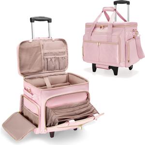 Rolling Teacher Bag with Wheels, Teacher Tote Bag with Detachable Trolley, Fits for 15.6" Laptop(Patent Design) (Pink)