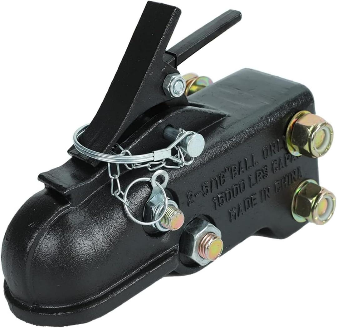 Heavy Duty Adjustable Trailer Coupler, 2-5/16'' Hitch Ball 15,000LBS Capacity Channel-Mount Coupler with Hardware Kit for Equipment Trailers, Car Haulers and Farm/Ranch Heavy-Duty Cargo Towing Use