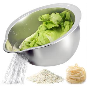 4-in-1 Rice Washing Bowl - Rice Washer Strainer Bowl - Stainless Steel Colander for Quinoa, Fruit and Vegetable Wash - Multi-Purpose Rice Strainer and Colander for Kitchen (1 Pack)