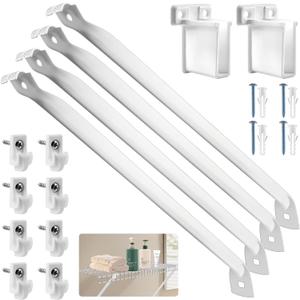 12 Inch Wire Shelf Brackets Set, 4 Pack Metal White Closet Support Bracket with End Brackets & Clips for Wire Shelving Wall Bracket Installation, Support Wire Closet Shelves Racks(4 Pack)