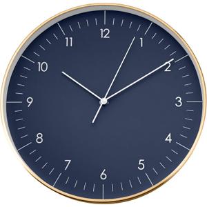 LUUK LIFESTYLE Modern Wall Clock with Silent Quartz Movement, Stylish & Functional, Decoration for Living Room, 12 inch, in Dark Blue & Gold